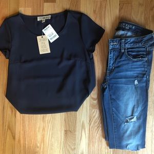 NWT Navy Blue Chiffon Top